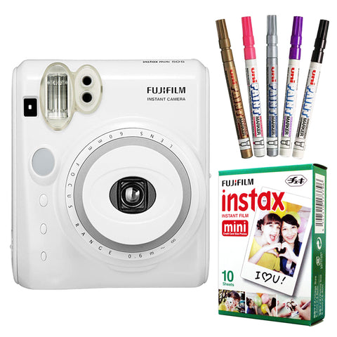 Fujifilm Instax Mini 50S Piano White Instant Camera + Instax Mini Film + Pen + Leather Case